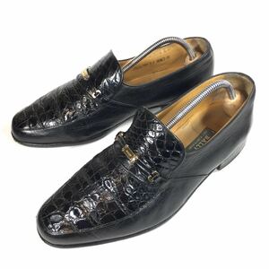 【バリー】本物 BALLY 靴 25cm 黒 クロコダイル ローファー スリッポン ビジネスシューズ ワニ革 男性用 メンズ 7 F