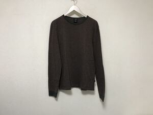 本物ヒューゴボスHUGOBOSSコットンウールボーダー柄長袖TシャツロンTメンズサーフアメカジミリタリービジネススーツ赤レッドグレーM