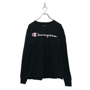 Champion 長袖 ロゴ Tシャツ M チャンピオン ブラック プリント ロンT ロングTシャツ 古着卸 アメリカ仕入 a604-6290