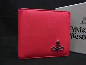 ■美品■ Vivienne Westwood ヴィヴィアンウエストウッド オーブ レザー 二つ折り 財布 ウォレット レディース ピンク系 DE9561