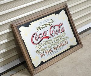 ★当時物【Coca-Cola/コカコーラ】ビンテージ パブミラー 鏡 アンティーク レトロ アメリカ雑貨 縦35cm×横50cm 中古現状品 売切り★