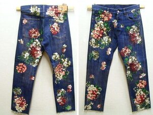 即決[W30]美品 GUCCI 16AW ミケーレ期 Floral Bloom Jeans CROPPED STRAIGHT 花柄 フラワー フローラル ペイント デニム パンツ■6503