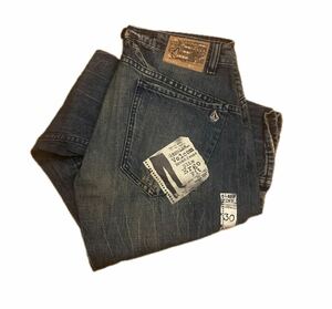 deadstock 実質未使用　VOLCOM slergo jean ボルコム デニムパンツ w30 体裁断 ダメージ加工　y2k 一円スタート　1円から