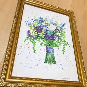 オイルパステルアート　額付き　フレーム入り　原画　お花　　絵画　作品