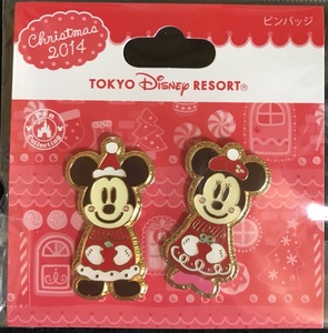 【送料無料】ディズニー台紙付きピンバッジ２個セット：ミッキー＆ミニー2014クリスマス