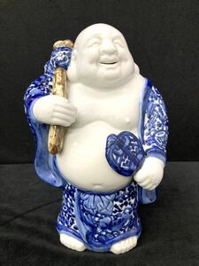 【美品】置物 九谷焼 布袋様 染付 七福神 縁起物 商売繁盛 高さ29㎝ ym5