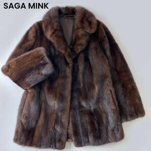 【極美品♪】SAGA MINK サガミンク◇ブラウンミンク リアルファー 本毛皮コート レディース サイズ11 茶色 