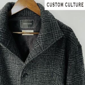 1000円スタート【送料無料】CUSTOM CULTURE☆ 千鳥格子☆尾州☆リングネップ ツイード コート カスタムカルチャー☆チャコールグレー