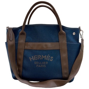 エルメス HERMES サックドパンサージュ D刻印 ネイビー・SV金具 トワルアッシュ ハンドバッグ レディース 中古