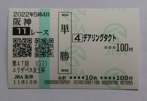 デアリングタクト　現地単勝馬券　エリザベス女王杯　２０２２年