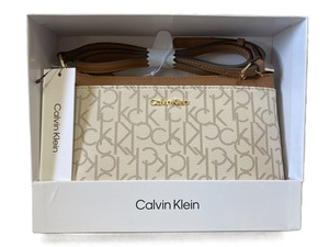 新品! カルバンクライン CKモノグラム ショルダーバッグ ホワイト/ブラウン 白茶 箱付き Calvin Klein シグネチャー クリスマス/プレゼント