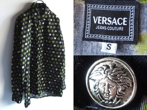 イタリア製 90s-00sビンテージ VERSACE JEANS COUTURE ヴェルサーチ ジーンズ クチュール メデューサ釦 ロゴ総柄 シャツ EU:S ブラック 黒 