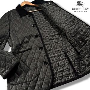 極美品/Lサイズ●バーバリーブラックレーベル キルティングコート 中綿 ジャケット BURBERRY BLACK LABEL 襟コーデュロイ 裏地ノバチェック