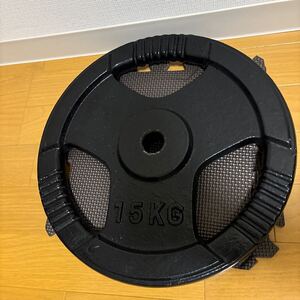 2個出品中　15kg FIELDOOR ダンベル バーベル 穴開きプレート シャフト径28mm対応 3ヶ所グリップ