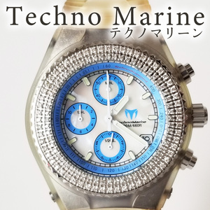 【電池交換済】Techno Marine テクノマリーン 腕時計 ダイヤベゼル シェル クロノグラフ クォーツ 稼働品 34967