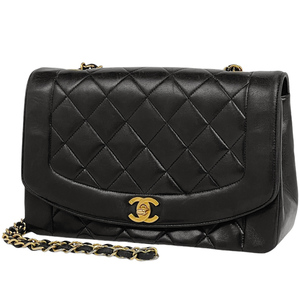 シャネル CHANEL ダイアナ マトラッセ シングルフラップ チェーン ショルダーバッグ ショルダーバッグ レザー ブラック A01165【中古】