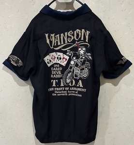 ＊バンソン vanson×デスラビ T.F.O.A レーヨン 刺繍 オープンカラー 半袖シャツ トップス L　　　　　　　 BJBC.B 