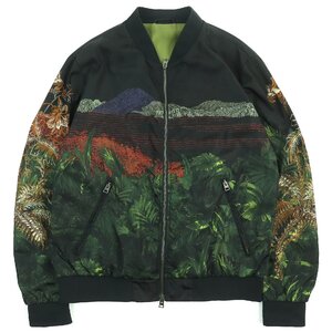 美品△ETRO エトロ 19SS ボルケーノプリント ジャングル ボタニック ZIP UP ボンバージャケット ブラック マルチカラー XL 正規品 メンズ