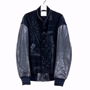 20AW Sacai DR.WOO スタジャン 2 M ブラック バンダナ Bandana print Blouson 袖レザー 切替 タトゥー サカイ ドクターウー