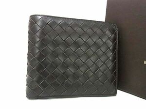 1円 ■美品■ BOTTEGA VENETA ボッテガヴェネタ イントレチャート レザー 二つ折り 財布 ウォレット 小銭入れ ダークブラウン系 BG9096