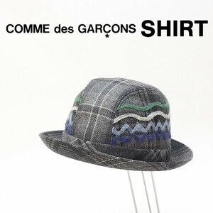 ◆COMME des GARCONS SHIRT コムデギャルソン ウール チェック柄 ハット 帽子 グレー L