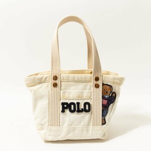 POLO RALPH LAUREN ポロ ラルフローレン トートバッグ ホワイト 白 コットン100% レザー 刺繍 ワッペン レディース 手さげ カジュアル 鞄