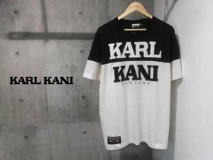 KARL KANI カール カナイ ロゴワッペン フットボール Tシャツ M/ストレッチ 半袖Tee/白 黒/メンズ/182K1050/HIPHOP ヒップホップ B-BOY B系