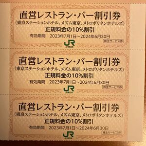 JR東日本 株主優待 直営レストラン・バー 割引券３枚セット