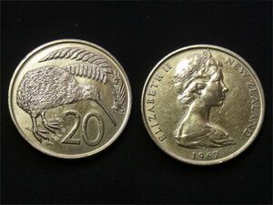 【ニュージーランド】 1967年　20セント　白銅貨　国鳥　キウイ