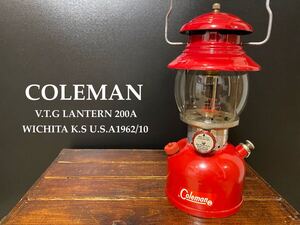 ビンテージ/コールマン/Coleman★ランタン/Lantern☆200A【希少年式☆1962年10月】【希少!REDボーダー★PYREX☆グローブ★背面SUNSHINE！】