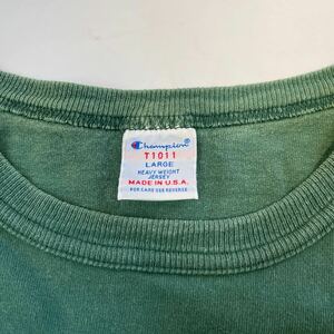 T1011 Lサイズ usa製 ポケ 緑 チャンピオン green Tシャツ champion made in usa サンフェード fade ボロ ぼろ アメリカ製 ゆるだぼ 無地