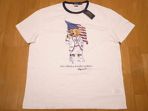 【送料無料 即決】Polo Ralph Lauren Polo Bear 米国 USA 星条旗 Flagポロベアー半袖Tシャツ Teeホワイト Classic-fit 白 L 熊ポロベア新品