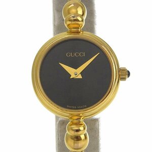 1円 稼働 グッチ GUCCI 2700.2.L クオーツ バングルウォッチ 黒文字盤 GP×GP レディース 腕時計