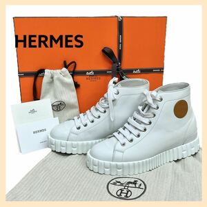 高級 箱保存袋付き HERMES エルメス 2021年購入 Climb クライム エクスリブリス カーフレザー ロゴパッチ ハイカット スニーカー