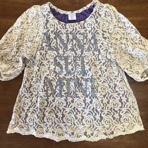 【ANNA SUI mini／アナスイミニ】　レースカットソー　チュニック　110㎝　中古　アイボリー×パープル