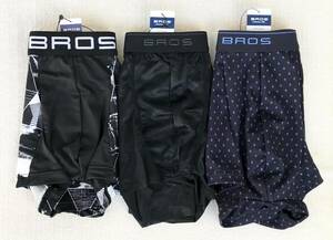 BROS ボクサーパンツ Ｌサイズ デザイン ブラック＆迷彩 ブラック＆ドット ネイビーブルー日本製 3枚セット