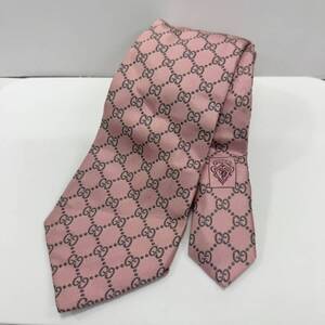 【1円スタート！】GUCCI グッチ ネクタイ ピンク GGロゴ カジュアル スーツ メンズ 中古