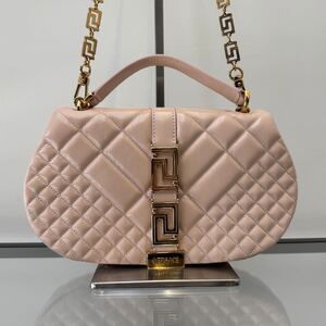 ヴェルサーチ◆グレカ◆ゴッテス◆2WAY◆ショルダーバッグ◆ピンク VERSACE ハンドバッグ キルティング チェーン レディース ゴールド金具