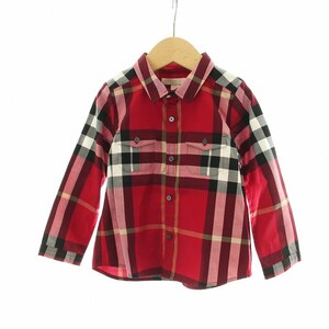 バーバリー チルドレン BURBERRY CHILDREN ステンカラーシャツ 長袖 チェック 2Y 92cm 赤 レッド ■GY14 /MQ キッズ