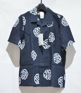 visvim ビズビム FREE EDGE SHIRT S/S LITTLE CLOUD リネン 半袖 シャツ ネイビー 2 Y-310685