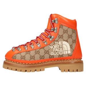 グッチ ザノースフェイス 38.5 GG ロゴ マウンテンブーツ 定価176000円 トレッキング キャンバス レザー GUCCI × THE NORTH FACE 正規品