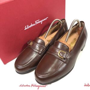 未使用品【フェラガモ】基準内 Ferragamo 靴 25cm ローファー スリッポン ビジネスシューズ 本革 レザー 男性用 メンズ イタリア製 7 EE 箱