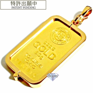 純金 24金 インゴット 流通品 徳力本店 50g k24 シルバー925 脱着可能枠付き ペンダント トップ 金色 保証書付 送料無料