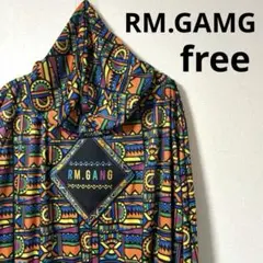 RM.GANG パーカー　ハーフジップ　マルチカラー　総柄　free