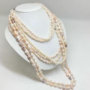 「淡水パールネックレス5点おまとめ」j 約291g真珠 ケシ バロック ベビー pearl Pearl necklace jewelry silver DA0