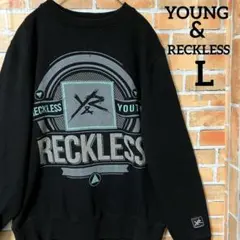 YOUNG & RECKLESS ビッグプリント スウェット トレーナー 黒 L