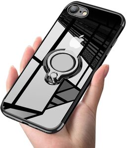 iPhone 7用ケース 黒色 リング付き ブラック 透明 TPU 薄型 軽量 人気　オシャレ iPhoneSE3 iPhone8 iPhone SE2も可 アイホン アイフォン