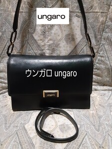 ウンガロ ungaro 黒本革/ハンドバッグ/ベルト2本