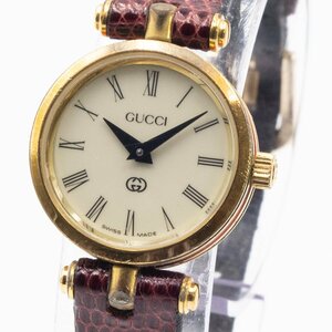 1円 稼働 GUCCI グッチ 2000L シェリーライン QZ クオーツ アイボリー文字盤 GP 腕時計 レディース ラウンド ブランド 0432520240604