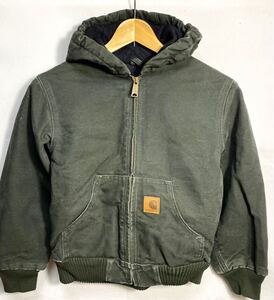 ■ 子供用 00s Carhartt カーハート ダック地 アクティブパーカー ジャケット 古着 サイズM オリーブ ワーク アメカジ ワンポイントロゴ ■